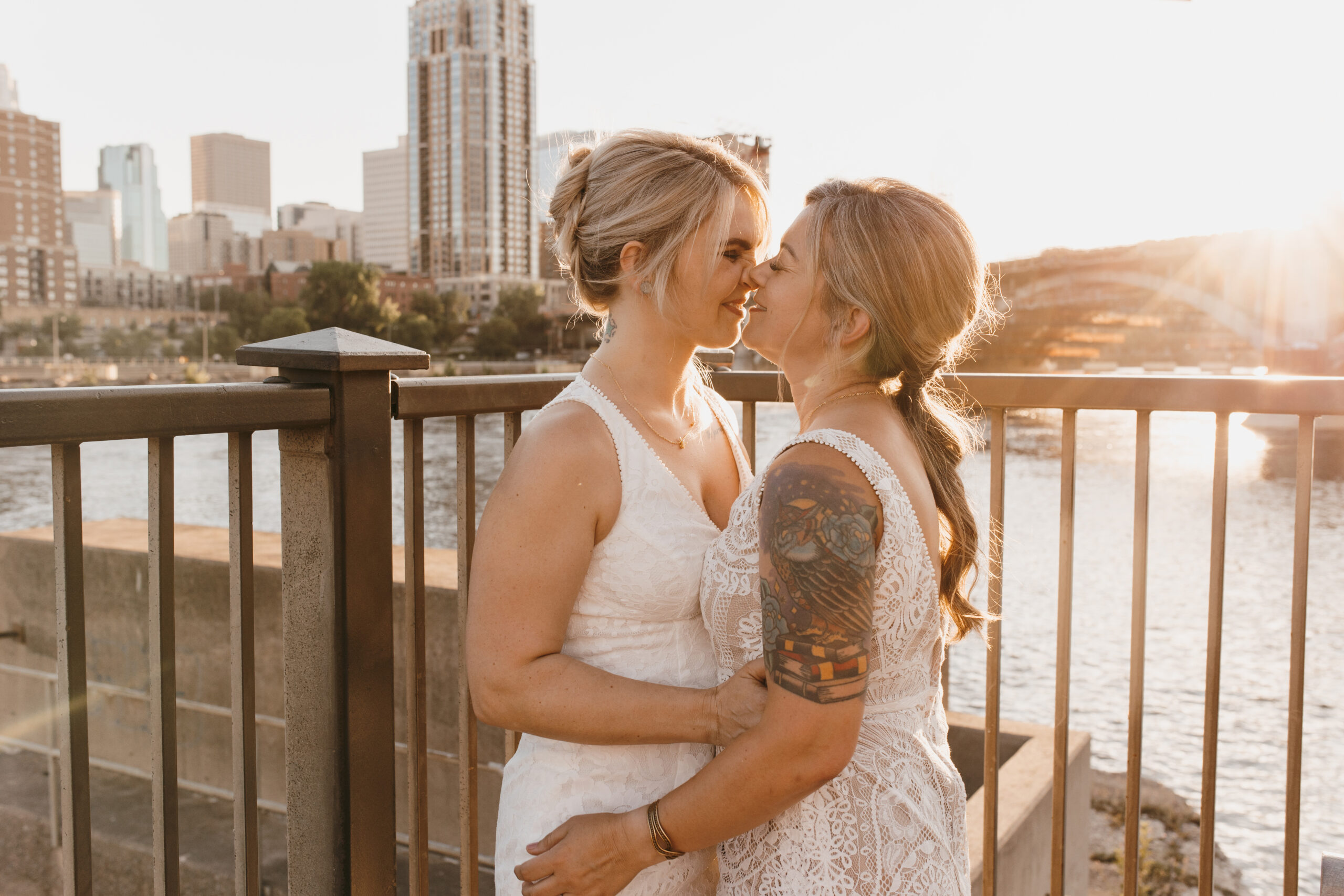 two brides kissing at their minneapolis elopement