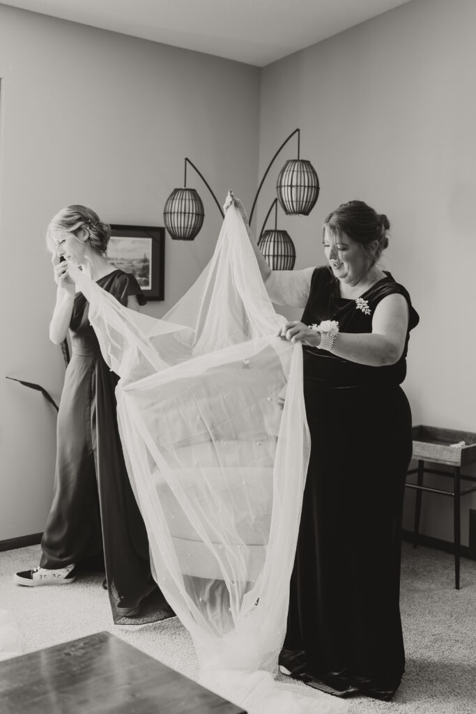 Black and White photo of a wedding cape